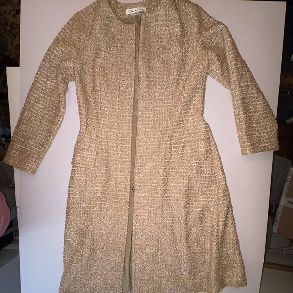 Oscar de la Renta Metallic Tweed Zip Long Coat Made in USA Elegant Chic size 10 - Picture 9 of 16